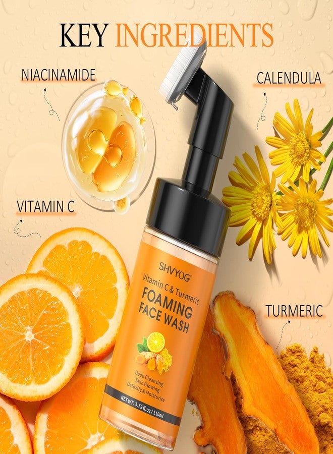 SHVYOG Vitamin C Turmeric Face Wash, Turmeric Foaming Facial Cleanser for Dark Spot, Uneven Skin Tone, Skin Cleansing, Moisturizing, Exfoliating Facial Cleanser with Brush,Unisex - Image 2